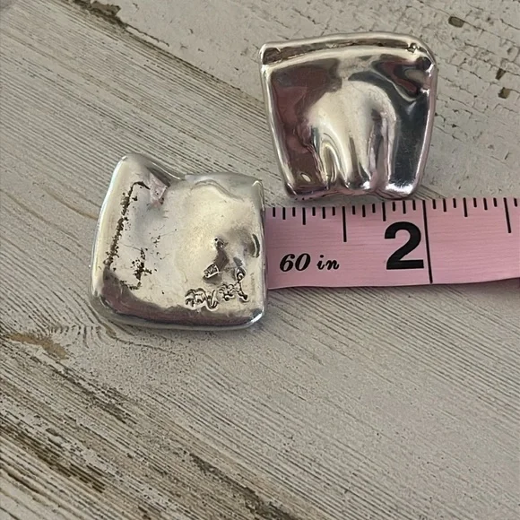 Bat Ami Sterling Silver Electroform Square Earrings - Picture 3 of 4